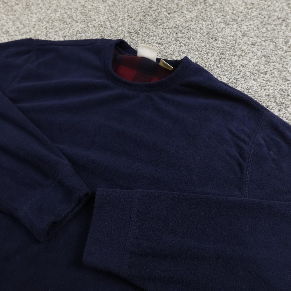 LL Bean Sweater Mens L Blue Fleece Crewneck‎ Pullover Flannel Lined Outdoor Hike